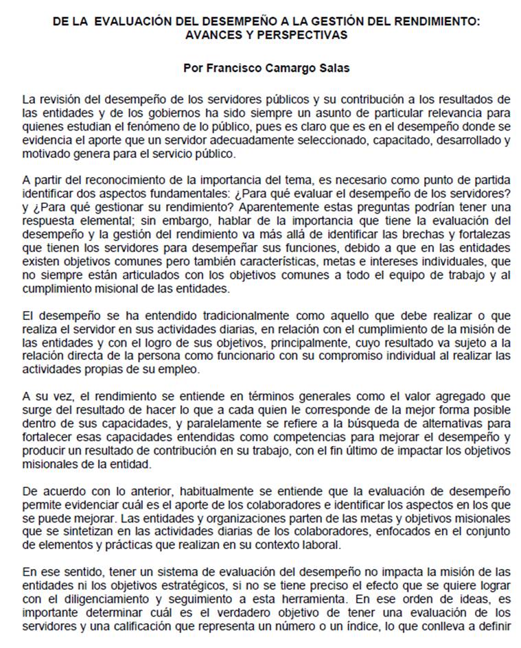 Ponenecia CLAD: De la evaluación del desempeño a la gestión del rendimiento: avances y perspectivas por Francisco Camargo Salas Ponenecia CLAD: De la evaluación del desempeño a la gestión del rendimiento: avances y perspectivas por Francisco Camargo Salas