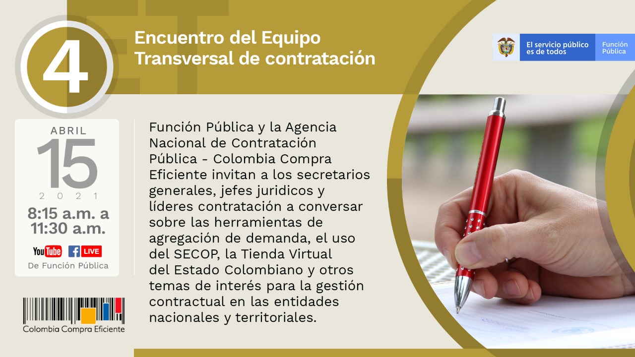 Cuatro Encuentro de Equipo Transversal de Contratación | 15 de abril a partir de las 8:15 a.m.