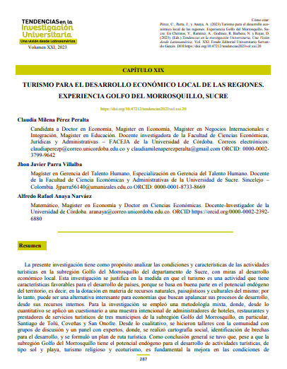 TURISMO PARA EL DESARROLLO ECONÓMICO LOCAL DE LAS REGIONES.  EXPERIENCIA GOLFO DEL MORROSQUILLO, SUCRE